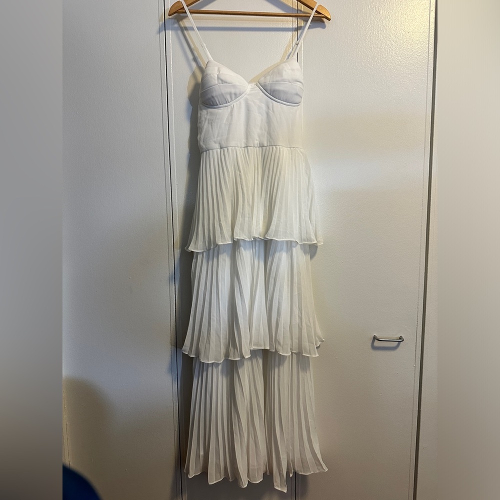 White Tiered White Pleated Dress